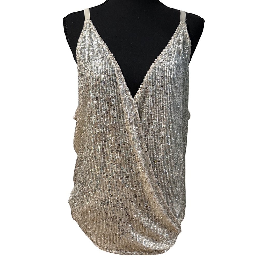 Maurices Womens 3X Sequin Wrap Camisole Champagne Gold Blouson Party Tank Top